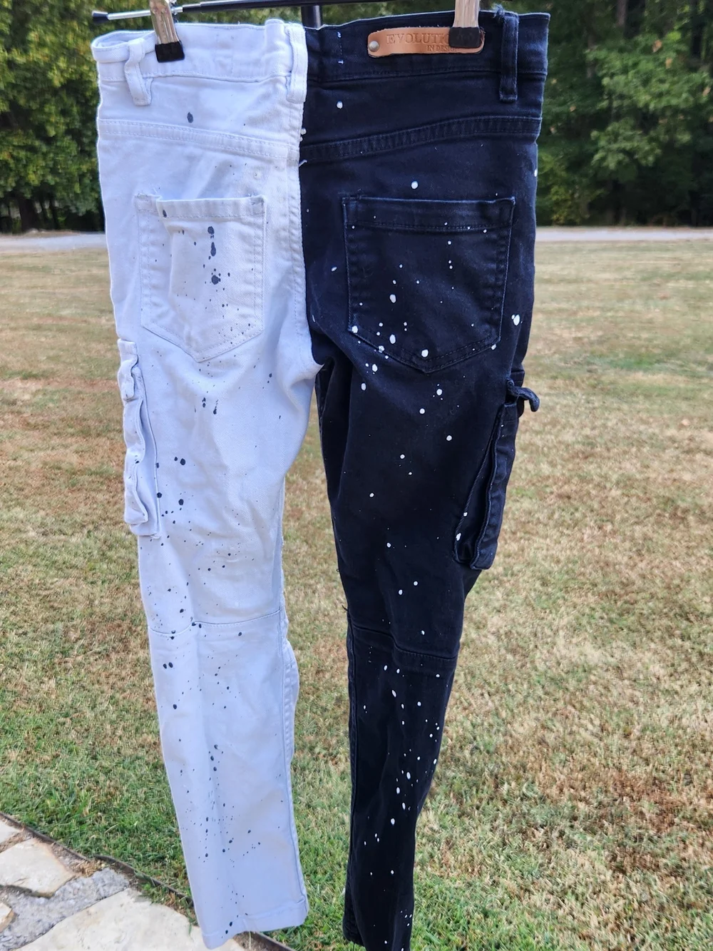 Evolution In Design Boys Split Color Paint Splatter Distressed Cargo Jeans Sz 12